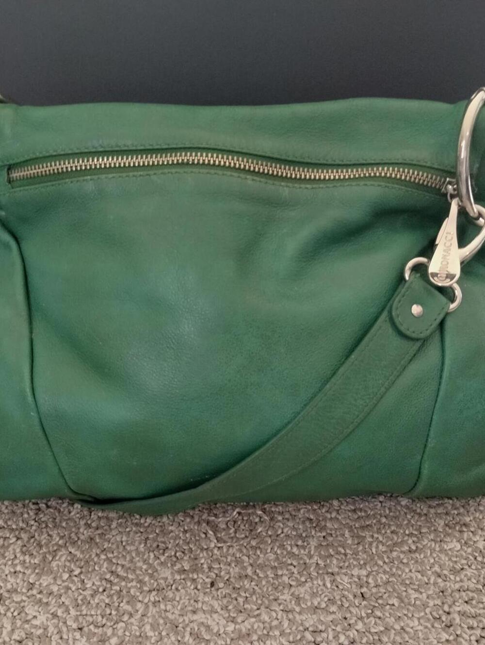 Gironacci Italy Leather Hobo Shoulder Bag Green Silver Ring Hardware